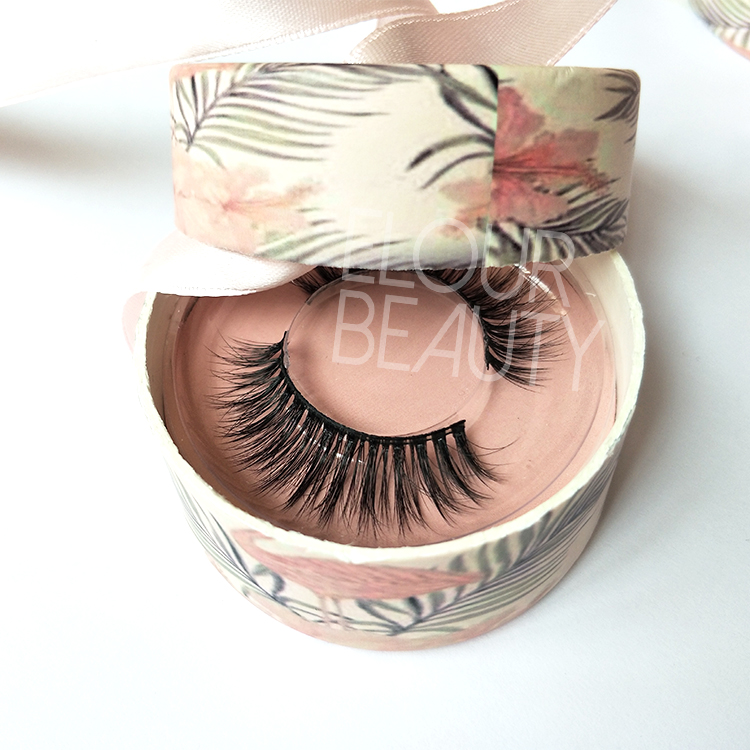 Wispy 3D faux mink false lashes with private label circle box ED117